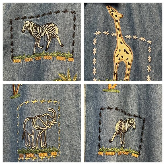 Vintage Cabin Creek Jean Shirt Size 1X Safari Animal Embroidery & Button-Front - Picture 15 of 16